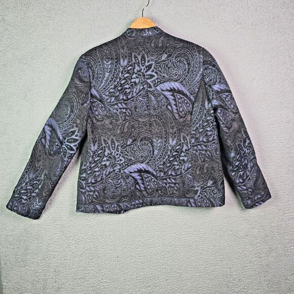 Coldwater Creek Black Purple Tapestry Jacquard Open Blazer Jacket M - Picture 2 of 13
